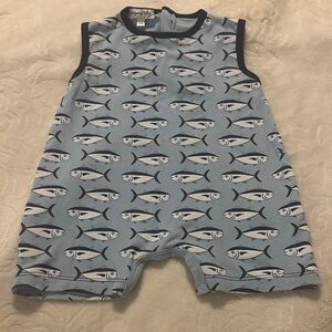 Magnolia Baby Tuna Fish Print Blue Pima Cotton Romper Sz 12m